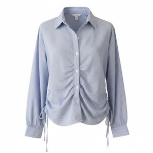 Love Potion Pinstripe Button-Up Ruched Shirt Blouse Casual Preppy Classic XL